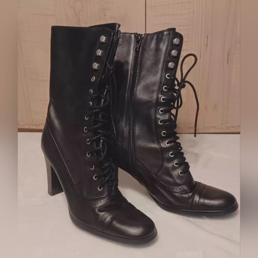 New Women Steampunk Lace Up High Heel Rustic Shoes Victorian Ankle Leather Boots